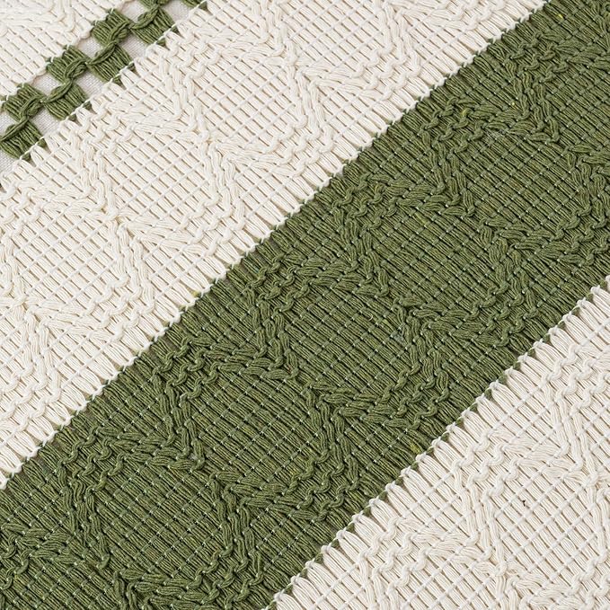 Fancy Homi Set of 2 Boho Moss Green Long Lumbar Decorative Throw Pillow Cover 14x24 Inch for Couch Bed Sofa Chair, Modern Organic Farmhouse Home Decor, Soft Cotton Cute Accent Rectangle Cushion Case