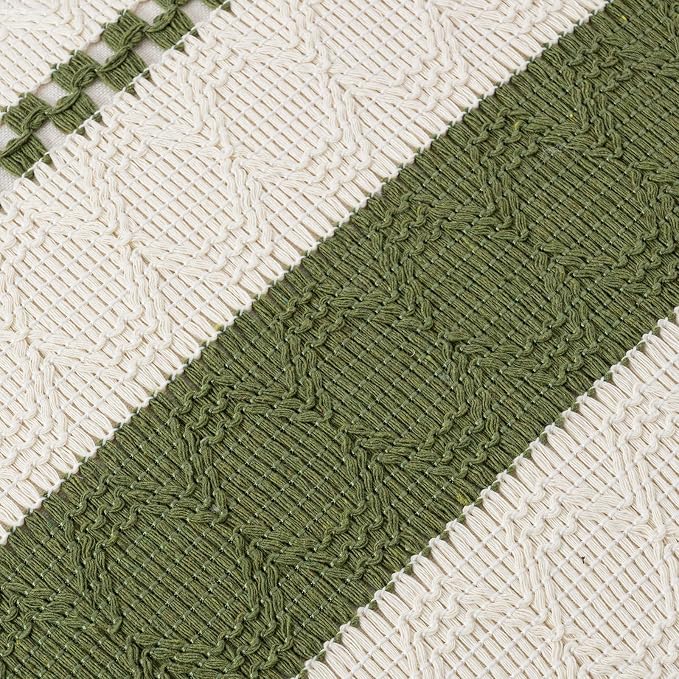 Fancy Homi Set of 1 Boho Moss Green Decorative Throw Pillow Cover 18x18 Inch for Couch Bed Sofa, Aesthetic Modern Organic Farmhouse Home Decor, Soft Cotton Cute Accent Macrame Woven Cushion Case