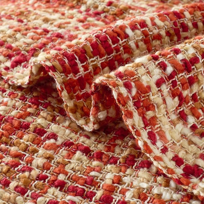 Multi-Color Cable Woven Throw Blanket for Couch - 60"X80" | Multicolored Boho Style,Super Soft Warm Cozy Chunky Blankets with Decorative Tassels for Bed and Sofa,Dark Red