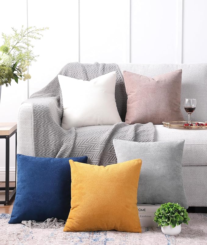 BEEY Throw Pillows with Inserts Included, 16x16 Inches Sofa Square Throw Pillows for Sofa Couch, A Pack of 2 Polyester Decorative Pillow Covers with Inserts for Living Room, Bedroom, Office (White)