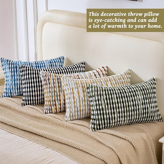 Boho Chenille Pillow Cover Decorative Tufted Pillowcase for Couch Bed Sofa Bedroom Living Room Modern 12 x 20-Inch Brown