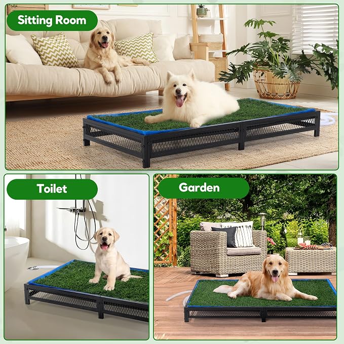 HOMBYS Grass Potty for Dogs with Drain, Artificial Grass Pet Litter Box Tray for Medium & Larhe Dog, Puppy Porch Toilet for Patio, Indoor & Outdoor Use(47" L x 23" W x 6" H)