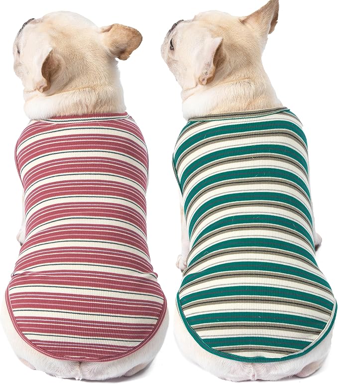 Dog Shirts Vest Cotton Striped T-Shirt, Sleeveless Stretchy Pet Clothes for Small Dogs, 2-Pack Soft Breathable Puppy Tank Top Cat Tee (XX-Large, Pine Green,Plum Red)