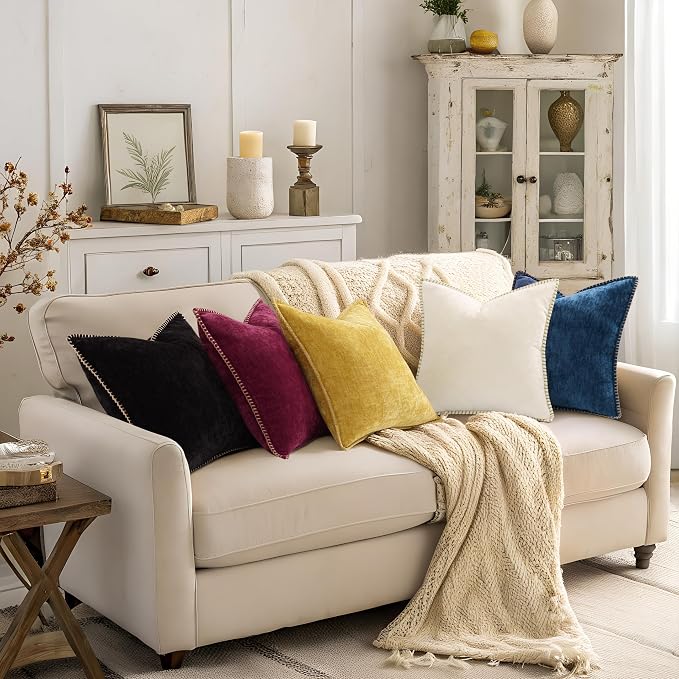 decorUhome Soft Chenille Throw Pillow Covers 20x20 Set of 2 Rhododendron | Fall Textured Decorative Throw Pillow Cases Stitched Edge Modern Farmhouse Luxury Boho Velvet for Couch Sofa Bed Home Decor