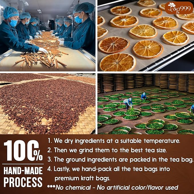 TOG999, 60 Tea Bags – Special Blend of Cinnamon, Black Tea, Orange Peel and Cloves, 100% Natural Ingredients, Hand-made Blend Herbal Tea. Eco-conscious Tea Bags. No Sugar, No Caffeine, No Gluten, Vegan.