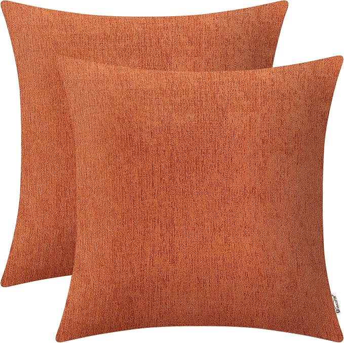 BRAWARM Throw Pillow Covers 16x16 Inches - Burnt Orange Chenille Pillow Covers Pack of 2, Solid Dyed Soft Chenille Pillow Cases for Couch Sofa Bed Home Decoration