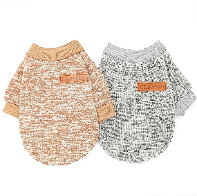 2 Pieces Dog Sweaters for Small Dogs Fall Winter Fleece Puppy Sweaters | Warm Dog Clothes Pet Outfit for Yorkie, Chihuahua, Bulldog, Dachshund, Pug S