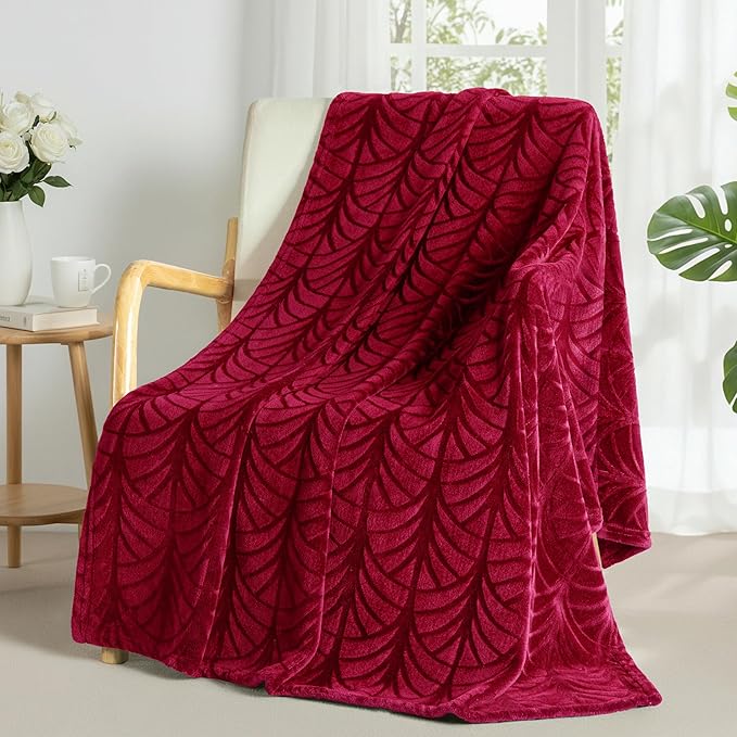 Whale Flotilla Soft Flannel Fleece Throw Blanket for Couch, Red | Cozy Lightweight Breathable Velvet Sofa Throws, Plush Fluffy Vintage Pattern Decorative Blanket for Bed, All Season, 50"x60"