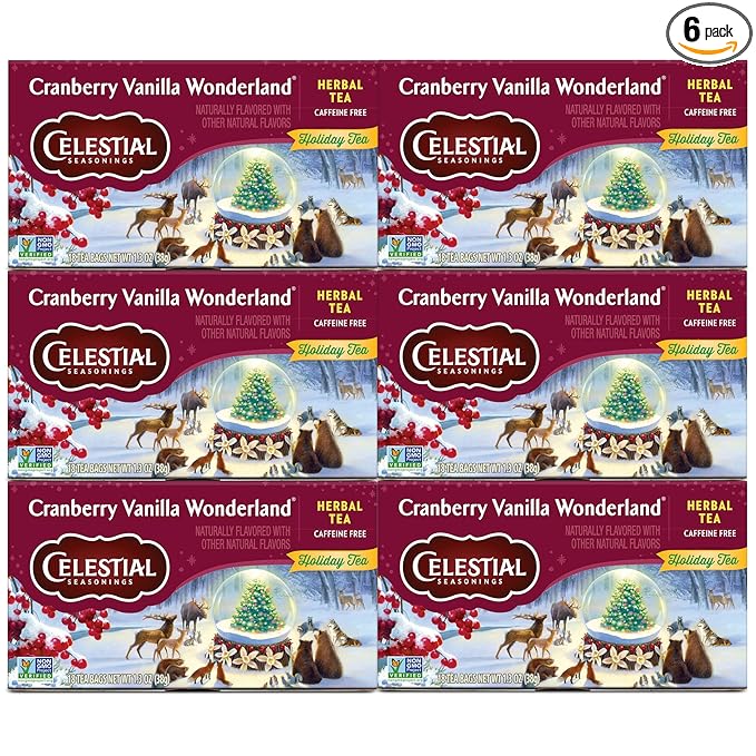 Celestial Seasonings Herbal Tea, Cranberry Vanilla Wonderland, 18 Count (Pack of 6)