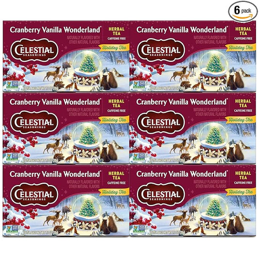 Celestial Seasonings Herbal Tea, Cranberry Vanilla Wonderland, 18 Count (Pack of 6)