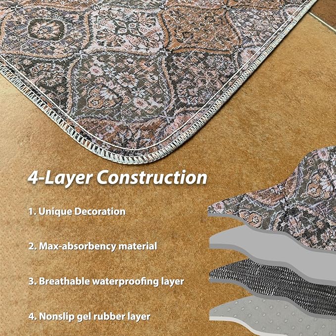 nunubaby 4PACK Washable Pee Pads for Dogs, Stylish, Non-Slip and Leak-Proof Pee Pads. Reusable Potty Pads for Dogs for Crates and Floors.(Brown/Multi,24" x48" )