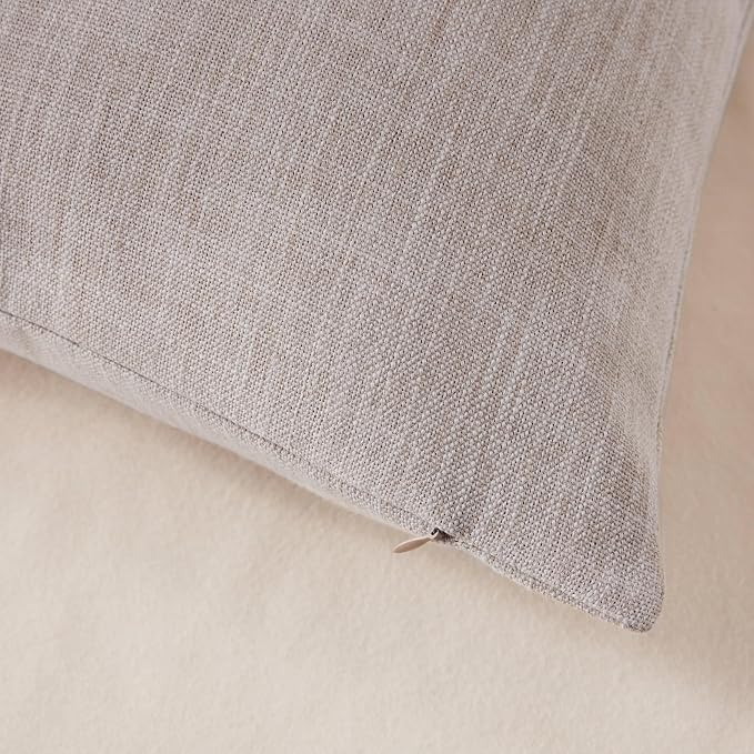 Rustic Linen Throw Pillow Covers Set of 2, Taupe 16x16in | Textured Pillow Case, Rustic Cotton Linen Fabric, Modern Farmhouse Cushion Covers for Sofa Bed Living Room Home Decor