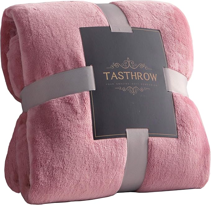 TASTHROW Large Flannel Fleece Throw Blanket, 90×90 Inch - Pink | Cozy Lightweight Thick Blanket - All Seasons Suitable for Women, Men and Kids