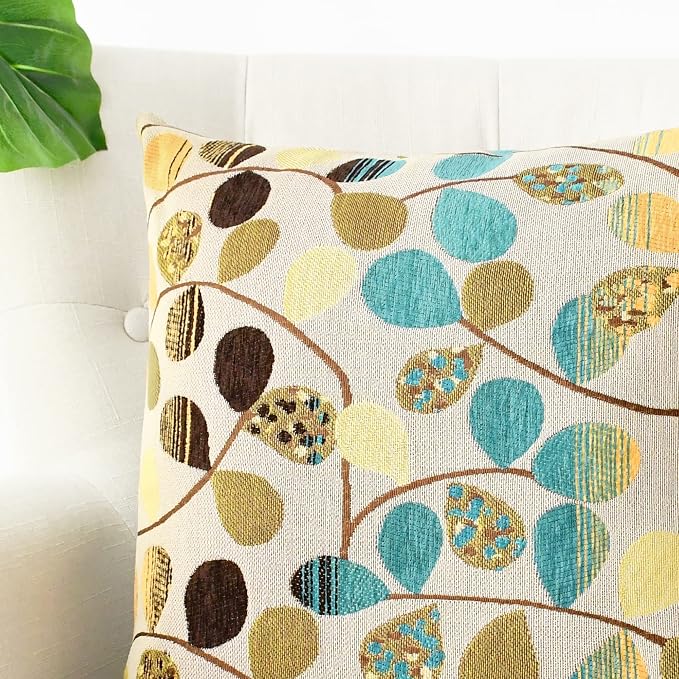 CaliTime Decorative Throw Pillow Covers 16 X 16 Inches Multi Color | Luxury Chenille Cute Leaves Cushion Case Shell for Couch Sofa Bed Living Room Home