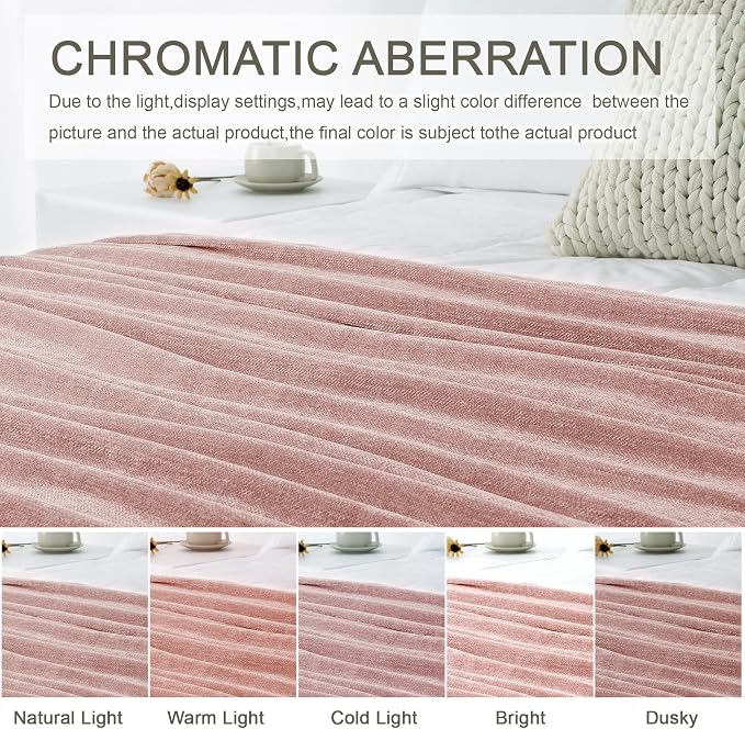 Chenille Throw Blanket for Couch 60" x 80" Twin, Dusty Pink | Soft Cozy Throws with Fringe Tassel, for Living Room Bed Sofa Chair Cover, Lightweight Knitted Boho Blankets Christmas Decor