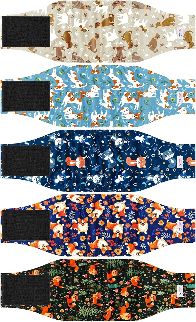5 Pack Dog Diapers Male Reusable, Premium Belly Bands for Male Dogs, High Absorbing Pee Wraps for Doggie in Incontinence or Excitable Urination Flower S