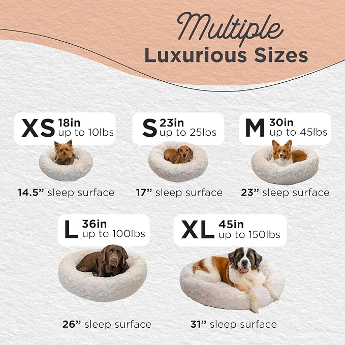 Best Friends by Sheri Original Calming Donut Dog Bed, Oyster, XL, 45" | Machine-Washable Cover, Lux Faux Fur, Orthopedic Support, Sense of Security, Water-Resistant Base, XL Dogs Up to 150 lbs