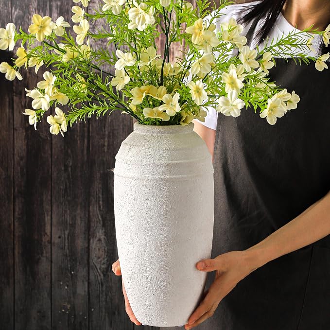 Rustic Farmhouse Flower Vase, 12.87 Inch Tall Ceramic Vase | Vintage Inspired Pottery Vase for Home Styling, Perfect for Flowers, Dining Tables, Fireplace Mantels,Seasonal Decorations