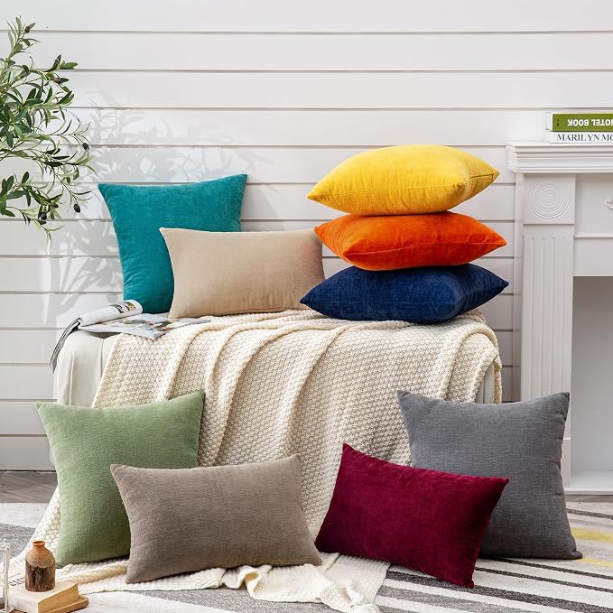 GAWAMAY Decorative Square Sage Green Throw Pillow Covers 20"x20" Inch Set of 2, Super Soft Chenille Pillows Cover, Farmhouse Fall Pillowcase for Living Room Bedroom Sofa Couch Cushion Cover 50x50cm