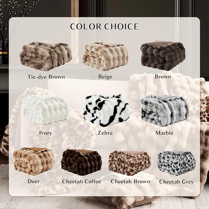 WDCOZY Luxury Bubble Throw Blanket, Faux Rabbit Fur Mink Plush Throw for Couch, Sofa and Bed, Soft Fluffy Fuzzy Furry Cozy Blanket, Thick and Warm for Women, 50x60 inches, Tie-Dye Grey, 950 GSM