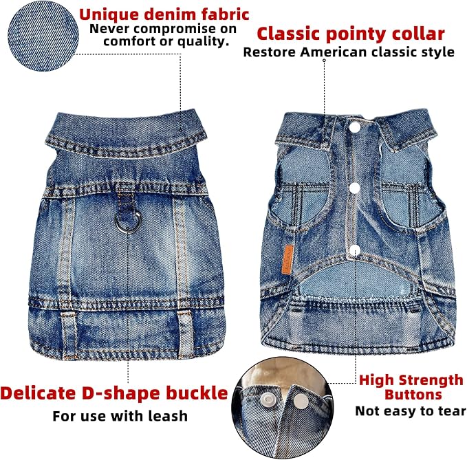 Dog Jean Jacket,Pet Blue Denim Coat,Puppy Costumes,Small Dogs Clothes(M) | JcDuDoi Fashion Classic Overalls Cat Vintage Washed Vest Outfit Shirts Girl Male Boy