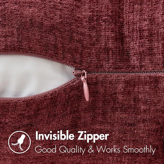 MIULEE Soft Chenille Throw Pillow Covers Burgundy 18x18 Inch Pack of 2 | Modern Home Decor, Classic Decorative Pillows, Solid Dyed Cases, Boho Couch Cushion Covers for Sofa Bed Living Room