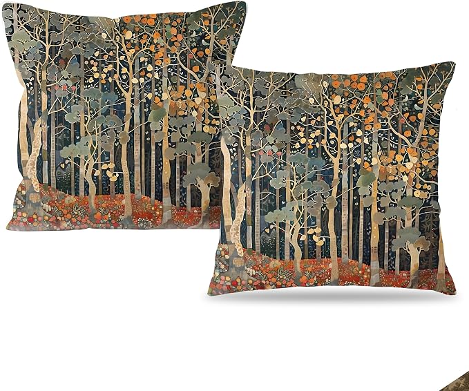 452 Rustic Fall Forest William Morris Style Pillow Covers 22x22 | Fall Autumn Home Room Decor, Vintage Botanical Nature Decorative Throw Pillow Covers for Home Bedroom Living Room Set of 2