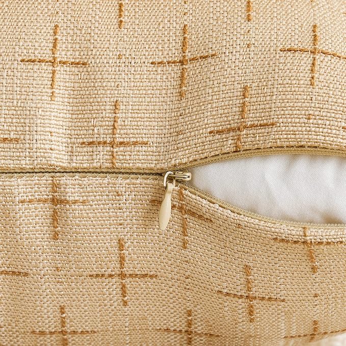 MIULEE Pack of 2 Decorative Burlap Linen Throw Pillow Covers Modern Farmhouse Pillowcase Rustic Woven Textured Cushion Cover for Sofa Couch Bed 20x20 Inch Light Yellow