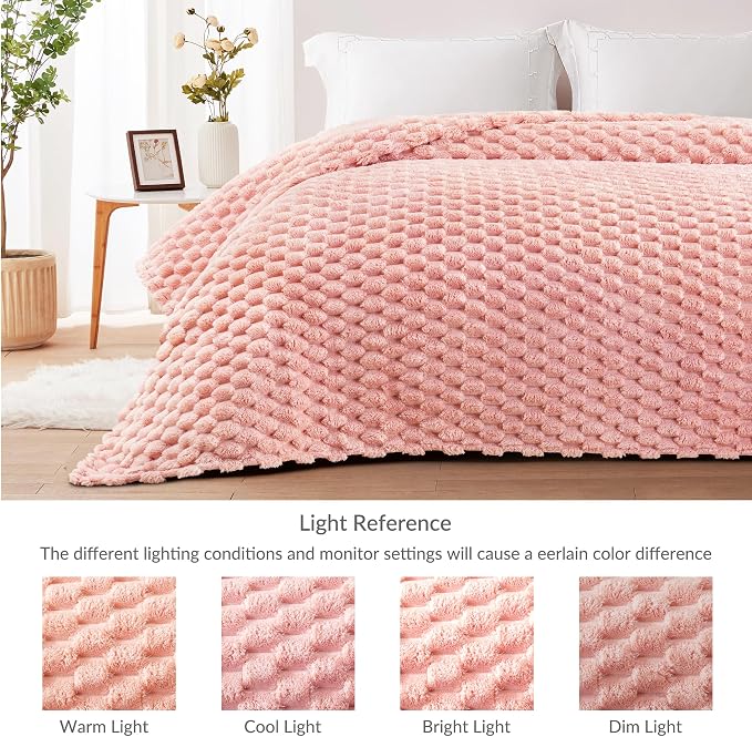 Whale Flotilla Soft Fleece Queen Size Bed Blanket Luxury 3D Jacquard, Pink | Lightweight Breathable Coverlet Bedspread for All Seasons, Super Cozy Plush Fluffy Fuzzy Decorative Blanket for Bed, 90"x90"