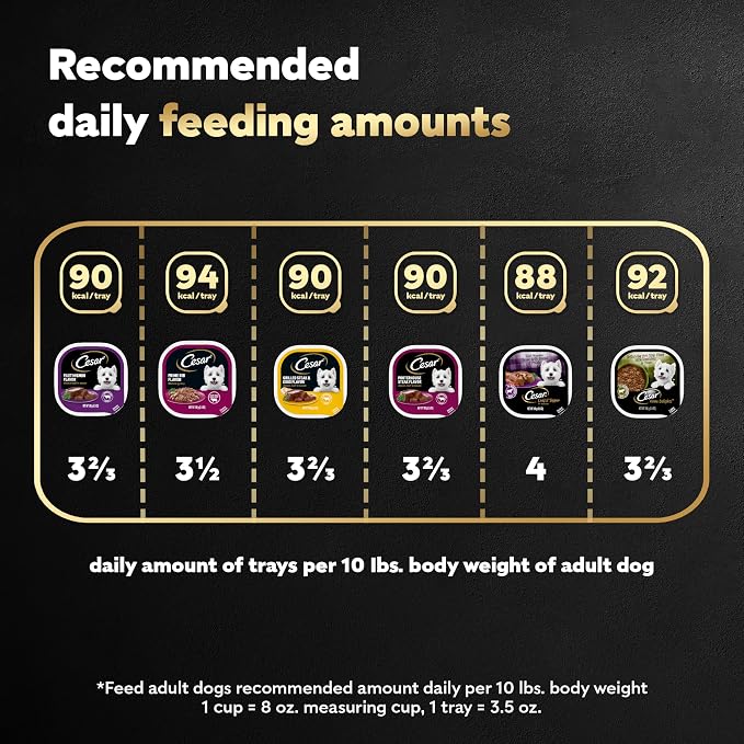 Cesar Wet Dog Food Steak Lovers Variety Pack,Adult,Wet Food for Dogs with Real Meat,3.5 oz Easy Peel Trays,36 Count (Pack of 2)