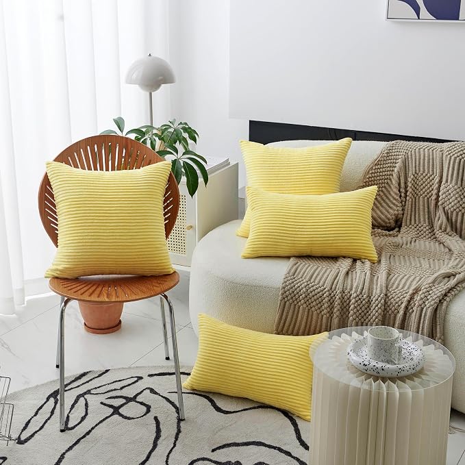Home Brilliant Solid Striped Summer Pillow Cover Yellow Square 20x20 Throw Pillow Cover Soft Boho Plush Pillow Case for Living Room Bedroom Patio Decor, 20 x 20 inch (50cm), Sundress