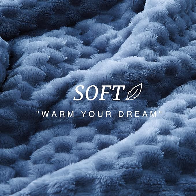 EXQ Home Soft Fleece Blanket Full Size – Cozy Lightweight 3D Imitation Turtle Shell Jacquard Blanket for Couch Bed – All-Season Warm Fuzzy Flannel Blanket for Women Mom Her Gifts(84"x90",Dark Blue)