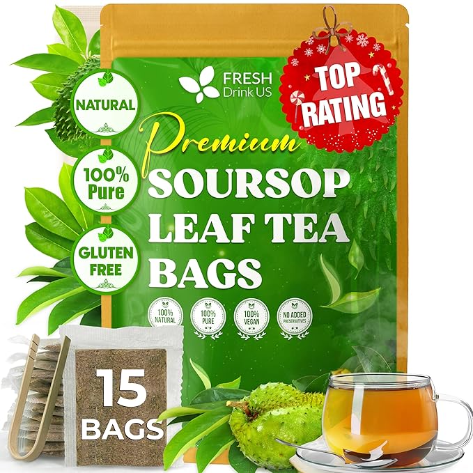 15 Premium Soursop Graviola Leaf Tea Bags, 100% Natural and Pure from Soursop Leaves, Handmade, Made With Natural Materials-Corn Fiber Tea Bag, Sugar/Caffeine/Gluten Free, Hoja Guanabana Tea