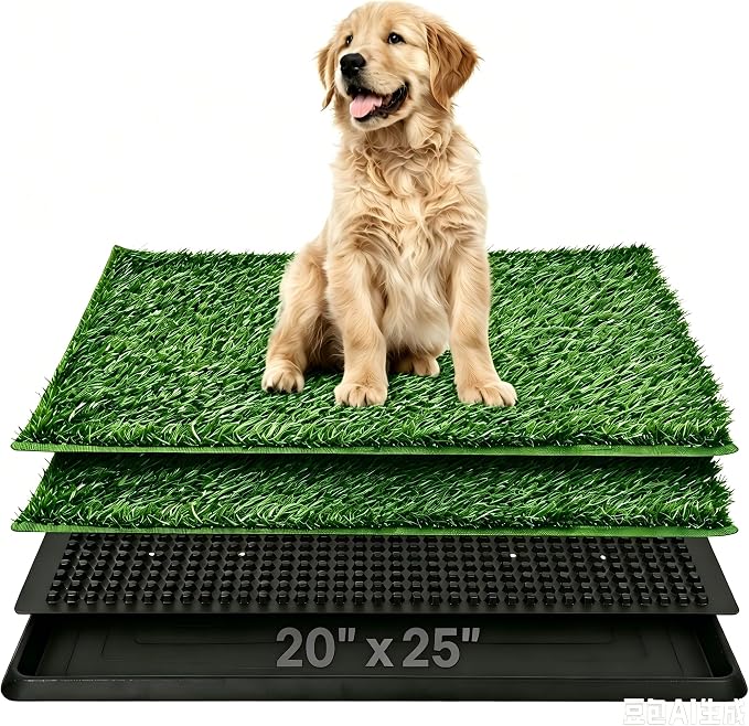 Dog Grass Pad with Tray, Dog Grass Potty Patch Bathroom Mat, 20x25inch, 2 Reusable Artificial Turf, Washable Pee Pad for Puppy Training, Dog Litter Box, Portable Perfect Indoor Outdoor Use