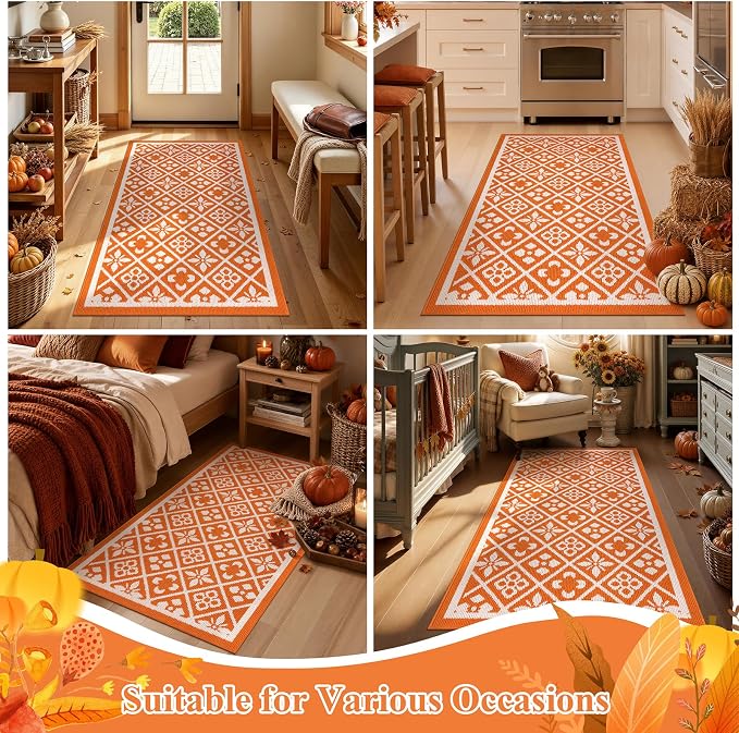 Ileading Fall Indoor Door Mat Washable Orange Muddy Mats for Dogs 3x5ft