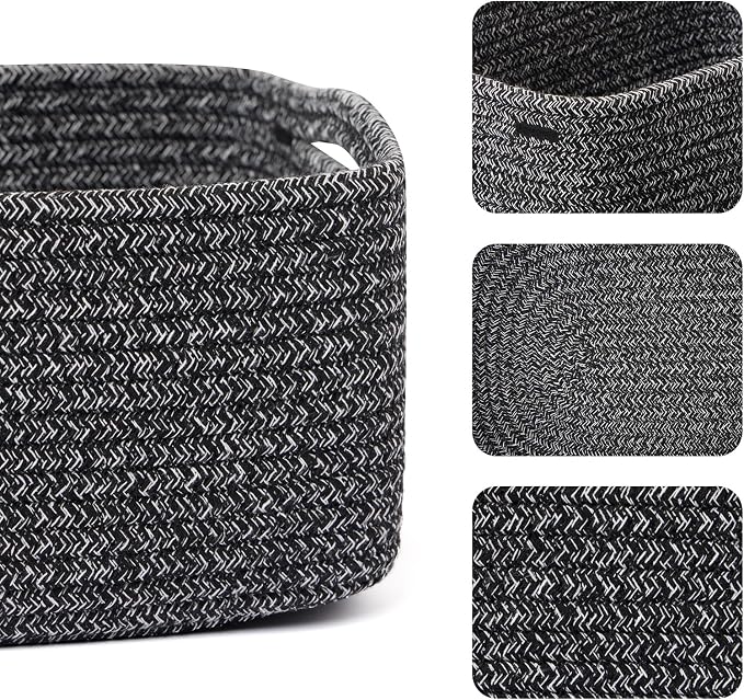 MiniArk Small Storage Baskets for Organizing | Closet Organizer Bins | Shelf Toy Basket | Woven Rope Baskets | Cube Decorative Box | Shallow Basket | 13x8.5x5.1” | 4 Packs Dark Gray