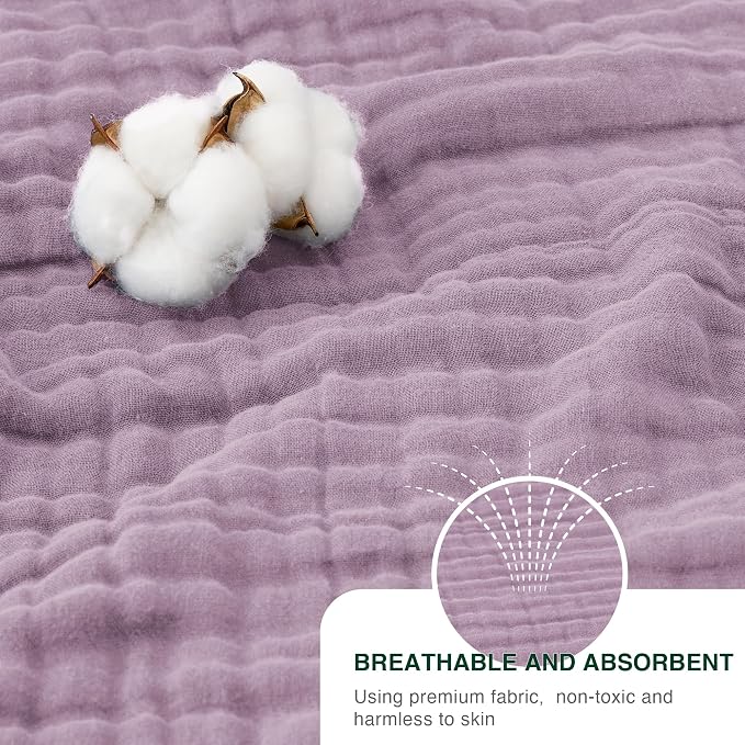 Love's cabin 100% Cotton Muslin Blanket, 6 Layer Lightweight Breathable Gauze Large Throw Blanket 50 x 70 Inches, Soft Cooling All Season Blanket for Couch or Sofa, Lavender