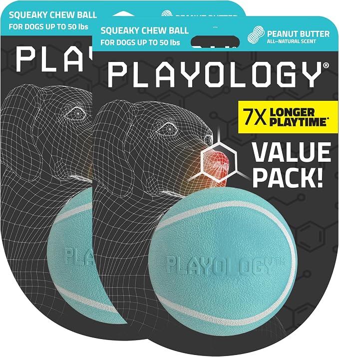 Playology Squeaky Chew Ball Dog Toy - Medium, Peanut Butter Scent, 2-Pack