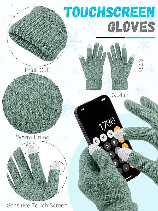 Winter Hat Scarf Gloves and Ear Warmer, Warm Knit Beanie Hat Touch Screen Gloves Set Winter Gifts Neck Scarves for Women