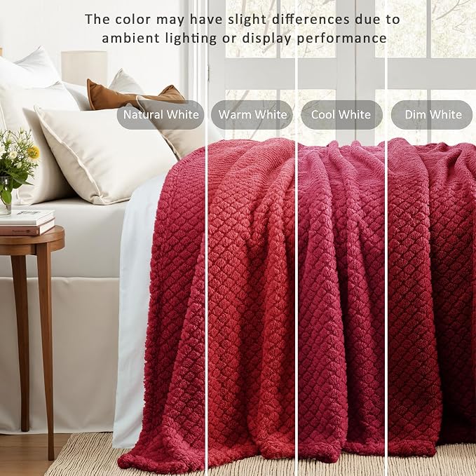 Exclusivo Mezcla Soft Fleece Throw Blanket for Couch, Deep Red | Jacquard Lightweight Cozy Throws for Bed, Sofa, Breathable Decorative Fuzzy Textured All Season Use, 50x60 Inches