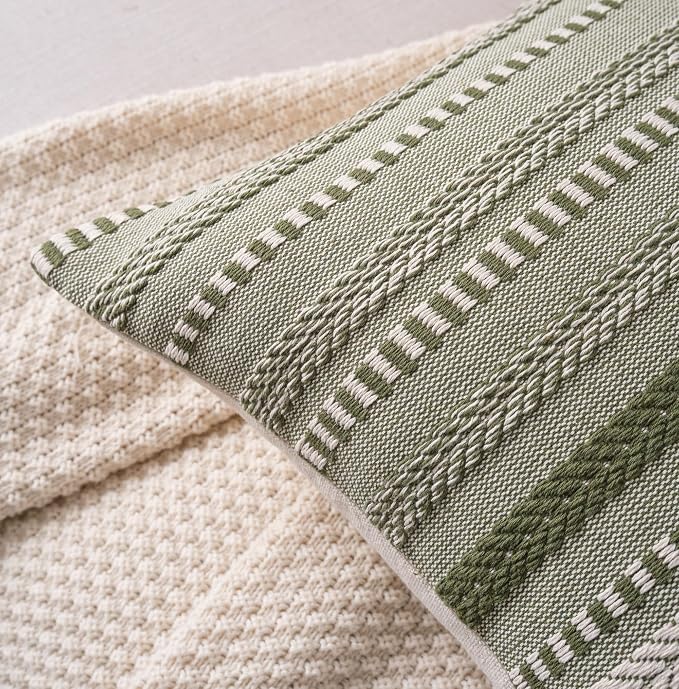 Cethom Boho Throw Pillow Covers 12x20 Inch Set of 2, Farmhouse Decorative Couch Pillow Cases, Green Accent Pillows of Bed, Sofa Bedroom Living Room Home Decor Cushion Cover