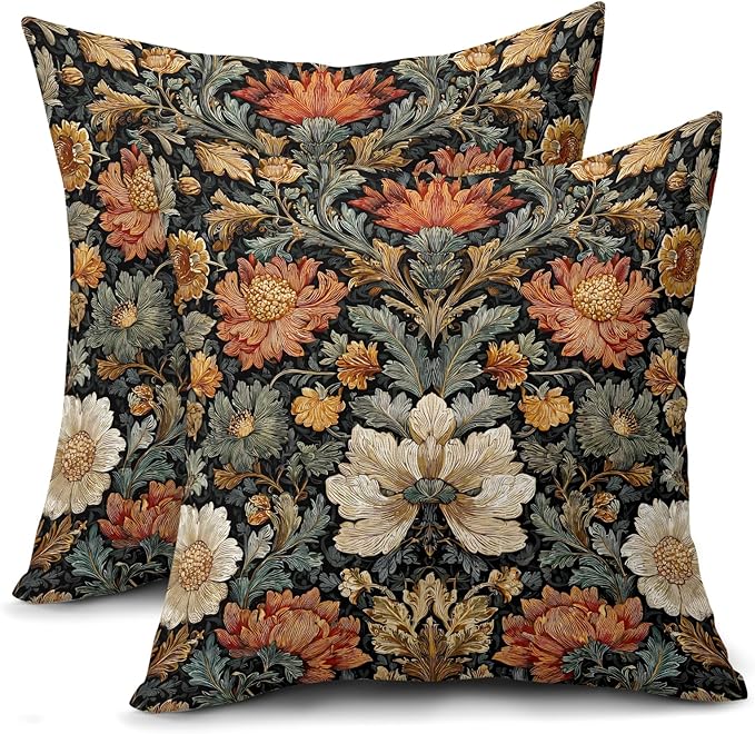 Vintage Floral Boho Pillow Covers 20X20 Inch Set of 2 Bohemian Abstract Botanical Flower Decorative Pillow Cases Spring Summer Cushion Case Farmhouse Home Decor for Sofa Couch