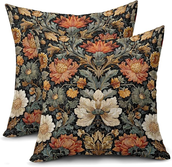 Vintage Floral Boho Pillow Covers 24X24 Inch Set of 2 Bohemian Abstract Botanical Flower Decorative Pillow Cases Spring Summer Cushion Case Farmhouse Home Decor for Sofa Couch