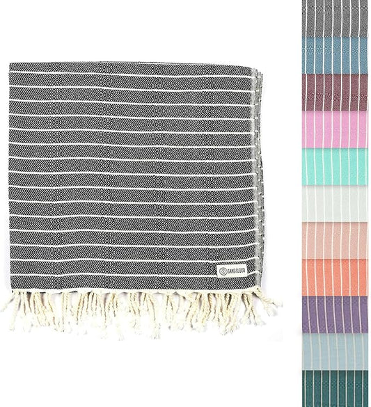 Sand Cloud Turkish Beach Towel - Sand Resistant - 100% Certified Organic Turkish Towel - Quick Dry Towel for Beach, Picnic, Blanket or Bath Towel - As Seen on Shark Tank - Gocek (Black)