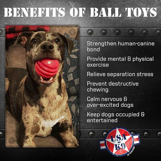 SodaPup USA-K9 Stars & Stripes – Durable Dog Ball Toy & Chew Toy Made in USA from Non-Toxic, Pet-Safe, Food Safe Natural Rubber for Bonding, Mental & Physical Exercise, Problem Chewing, Calming & More