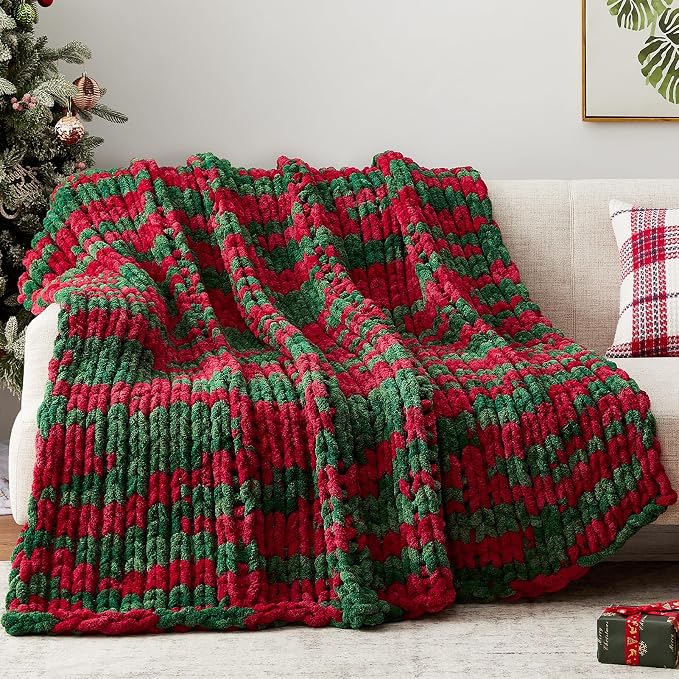 Negwoo Chunky Knit Throw Blanket, Knitted Throw Chenille Yarn, 80"*90" | Soft Thick Cable Knitted Blankets, Handmade Big Thick Blanket, Machine Washable Cute Comfy Blanket for Home Decor, X stripe
