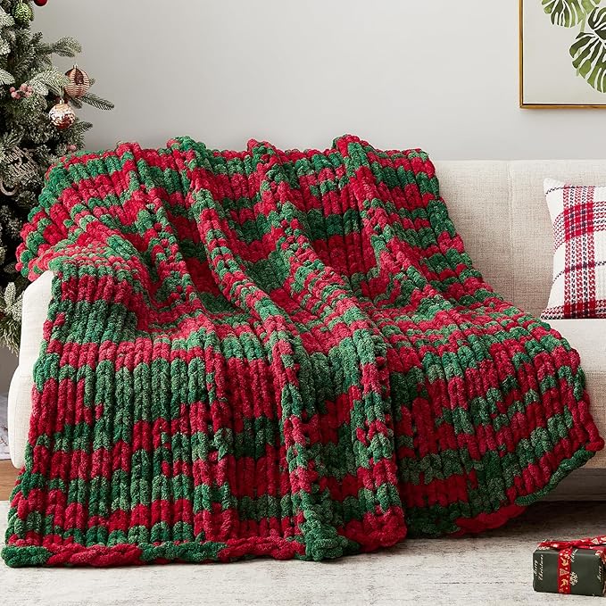 Negwoo Chunky Knit Throw Blanket, Knitted Throw Chenille Yarn, 30"*40" | Soft Thick Cable Knitted Blankets, Handmade Big Thick Blanket, Machine Washable Cute Comfy Blanket for Home Decor, X stripe