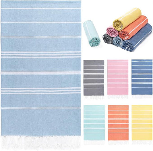 Aegero Turkish Beach Towel, 36"x71" Quick Dry Sand Free Oversized Bath Pool Swim Towel, Lightweight Travel Turkish Towels Vacation Essentials, Light Blue