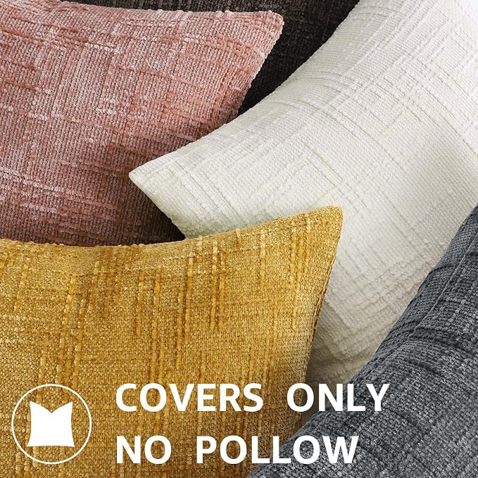 decorUhome Textured Chenille Throw Pillow Covers 18x18 Set of 2 Pink | Fall Modern Farmhouse Soft Cozy Slubby Couch Pillow Cases Boho Decorative Pillow Cases for Bed Sofa Living Room Home Decor