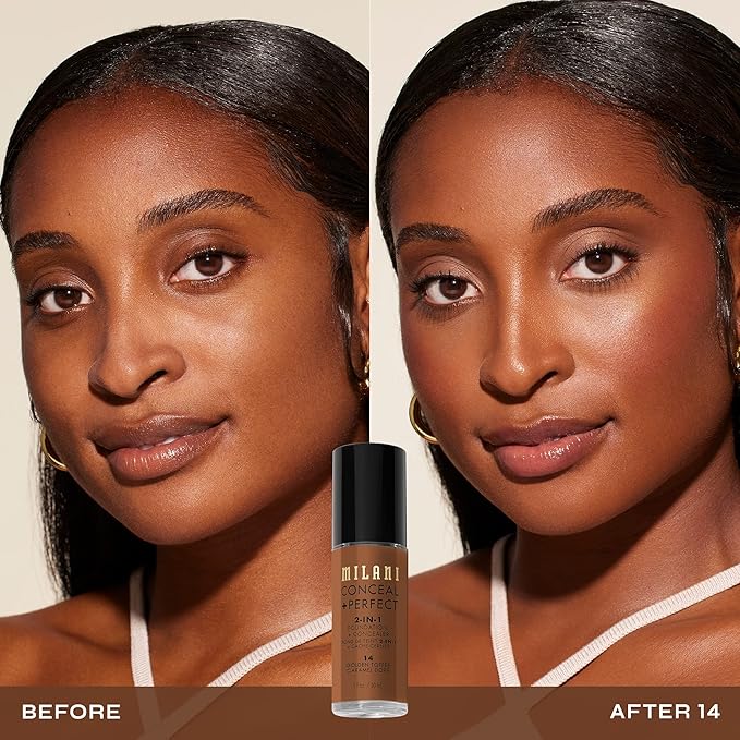 Milani Conceal + Perfect 2-in-1 Foundation + Concealer for a Flawless Complexion, Under Eye Corrector, Cover Redness and Imperfections, Waterproof and Sweatproof - Golden Toffee
